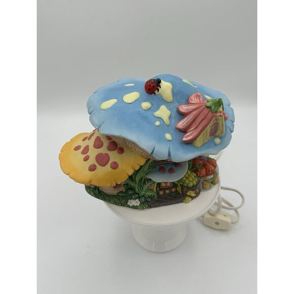 Ceramic Mushroom Fairy Cottage House Grocery Store Toadstool Night Light Spring - Picture 4 of 8